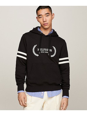 Tommy Hilfiger Erkek Marka Logolu Uzun Kollu Rahat Siyah Sweatshirt MW0MW33648-BDS