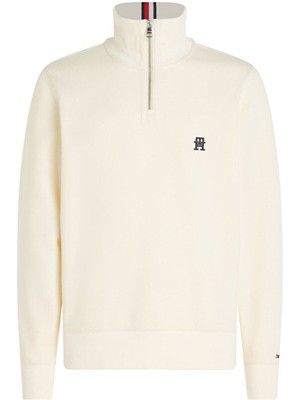 Tommy Hilfiger Erkek Marka Logolu Uzun Kollu Rahat Bej Sweatshirt MW0MW33647-AEF