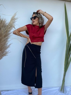 Key Moda Kadın Kırmızı Crop Bluz