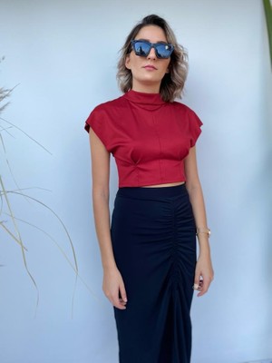 Key Moda Kadın Kırmızı Crop Bluz