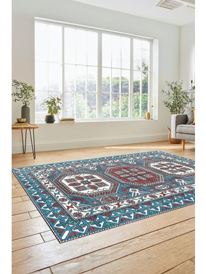 Evdeya Dijital Kaymaz Yıkanabilir Şık Tasarım Etnik Desenli Yolluk Mutfak Salon Halısı, Etnik-14-Renkli