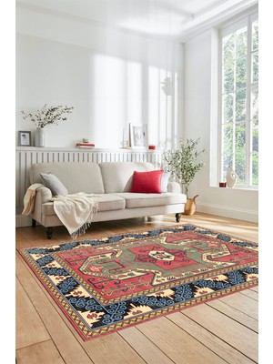 Evdeya Şık Etnik Desenli Dijital Kaymaz Yıkanabilir Yolluk Mutfak Salon Halısı, Etnik-10-Renkli