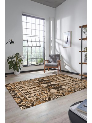 Evdeya Şık Tasarım Etnik Desen Kaymaz Yıkanabilir Yolluk Mutfak Salon Koridor Halısı, Etnik-20-Kahve