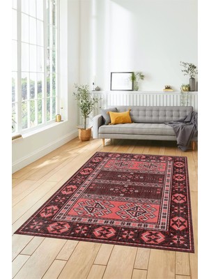 Evdeya Dijital Baskılı Kaymaz Yıkanabilir Etnik Desen Yolluk Mutfak Salon Halısı, Etnik-11-Pembe