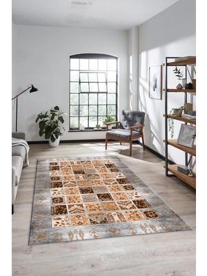 Evdeya Yeni Tasarım Etnik Desen Kaymaz Yıkanabilir Yolluk Mutfak Salon Koridor Halısı, Etnik-18-Gri