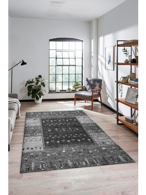 Evdeya Dijital Kaymaz Yıkanabilir Yeni Tasarım Etnik Desenli Yolluk Mutfak Salon Halısı, Etnik-16-Gri