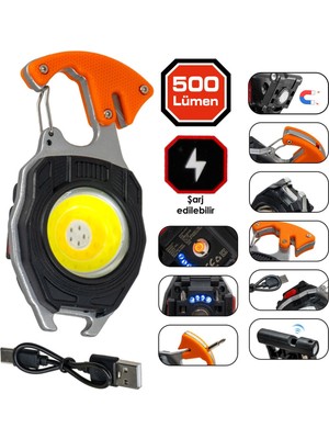 Rox 0230 Outdoor Çok Fonksiyonlu Anahtarlık Şarjlı LED Fener 500 Lümen