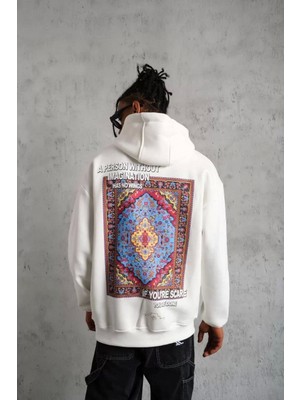 Sneppy Erkek Kilim Desen Kapüşonlu Sweat- Beyaz