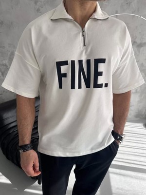 Sneppy Unisex Baskılı Yarım Fermuarlı T-Shirt - Beyaz