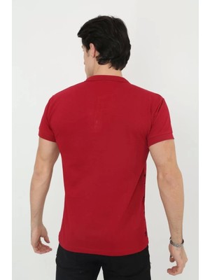 Sneppy Erkek Yakalı Slim Fit Pike Çizgili T-Shirt - Kırmızı