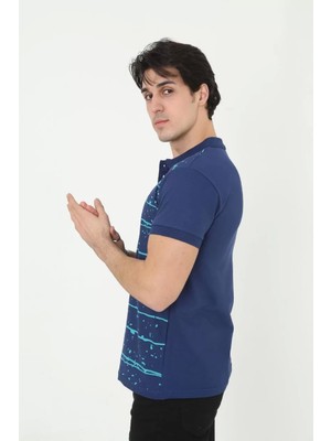 Sneppy Erkek Yakalı Slim Fit Pike Çizgili T-Shirt - Mavi