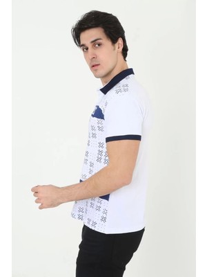 Sneppy Erkek Yakalı Slim Fit Baskılı T-Shirt - Beyaz