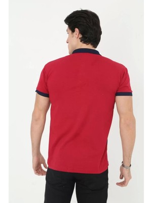 Sneppy Erkek Yakalı Slim Fit Baskılı T-Shirt - Kırmızı