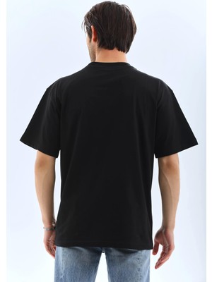 Sneppy Unisex Oversize Düz Bisiklet Yaka T-Shirt - Siyah