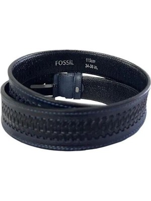 Fossil Lacivert Desenli Hakiki Deri Spor Erkek Kemeri 4cm