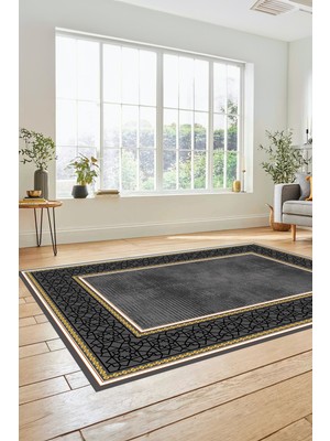 Evdeya Dijital Baskılı Kaymaz Yıkanabilir Çerçeveli Yolluk Mutfak Salon Halısı, Çerçeveli-35-Gri,