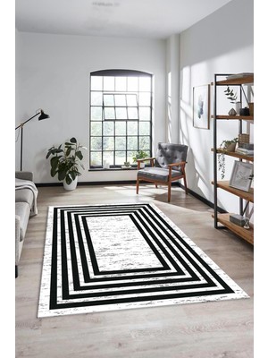 Evdeya Yeni Şık Tasarım Yıkanabilir Kaymaz Çerçeveli Yolluk Salon Halısı, Çerçeveli-41-Antrasit,