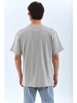 Sneppy Unisex Oversize Taşlı Bisiklet Yaka T-Shirt - Gri