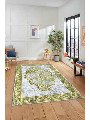 Evdeya Dijital Baskılı Kaymaz Yıkanabilir Modern Çerçeveli Mutfak Salon Halısı, Çerçeveli-04-Sarı,