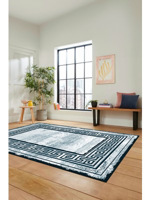 Evdeya Yeni Tasarım Çerçeve Desenli Modern Yıkanabilir Mutfak Salon Halısı, Çerçeveli-09-Turkuaz,
