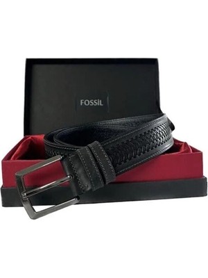 Fossil Gri Desenli Hakiki Deri Spor Kemer 4cm