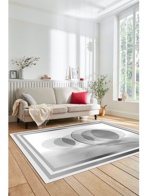 Evdeya Modern Çerçeve Desen Yıkanabilir Kaymaz Yolluk Mutfak Salon Halısı, Çerçeveli-24-Gri,