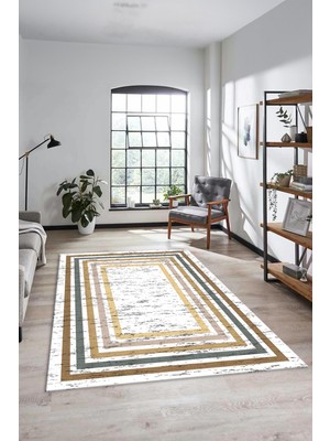 Evdeya Yeni Şık Tasarım Yıkanabilir Kaymaz Çerçeveli Yolluk Salon Halısı, Çerçeveli-41-Renkli,