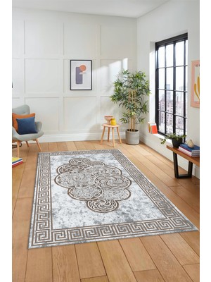 Evdeya Dijital Baskılı Kaymaz Yıkanabilir Modern Çerçeveli Mutfak Salon Halısı, Çerçeveli-04-Kahve,