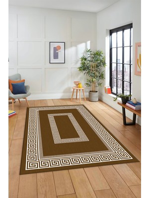 Evdeya Dijital Baskılı Kaymaz Yıkanabilir Çerçeveli Şık Tasarım Mutfak Salon Halısı, Çerçeveli-03-Kahve,