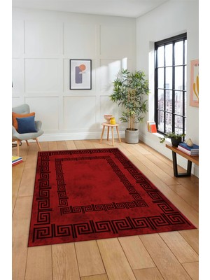 Evdeya Dijital Baskılı Kaymaz Taban Yıkanabilir Çerçeveli Mutfak Salon Halısı, Çerçeveli-05-Bordo,