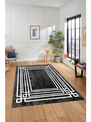 Evdeya Dijital Baskılı Kaymaz Yıkanabilir Çerçeveli Yolluk Mutfak Salon Halısı, Çerçeveli-08-Antrasit,