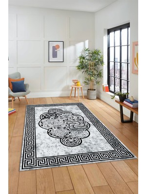 Evdeya Dijital Baskılı Kaymaz Yıkanabilir Modern Çerçeveli Mutfak Salon Halısı, Çerçeveli-04-Siyah,