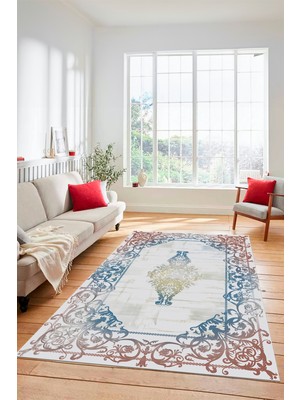 Evdeya Klasik Çerçeve Desenli Modern Yıkanabilir Yolluk Mutfak Salon Halısı, Çerçeveli-19-Renkli,