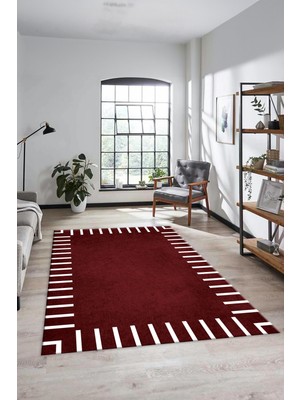 Evdeya Yeni Şık Tasarım Yıkanabilir Kaymaz Çerçeveli Yolluk Mutfak Salon Halısı, Çerçeveli-40-Bordo,