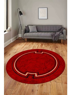 Evdeya Dijital Kaymaz Yıkanabilir Zarif Çerçeveli Ince Yuvarlak Yolluk Salon Halısı, Y-Çerçeveli-50-Bordo,