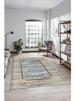 Evdeya Yeni Şık Tasarım Yıkanabilir Kaymaz Çerçeveli Modern Yolluk Salon Halısı, Çerçeveli-42-Vizon,