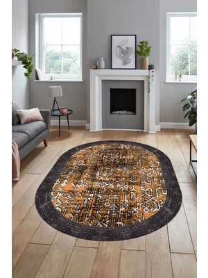 Evdeya Iskandinav Çerçeve Desen Modern Yıkanabilir Yolluk Mutfak Oval Salon Halısı, O-Çerçeveli-16-Turuncu,