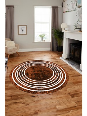 Evdeya Dijital Kaymaz Yıkanabilir Çerçeveli Yolluk Mutfak Yuvarlak Salon Halısı, Y-Çerçeveli-08-Kahve,