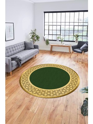 Evdeya Dijital Kaymaz Yıkanabilir Şık Çerçeveli Yolluk Mutfak Yuvarlak Salon Halısı, Y-Çerçeveli-29-Yeşil,
