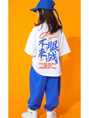 Kids Face Özel Tasarım Graffiti Sırt Baskılı Sokak Stili Hip  Hop Kısa Kollu  Yazlık Kız Çocuk Eşofman Takımı