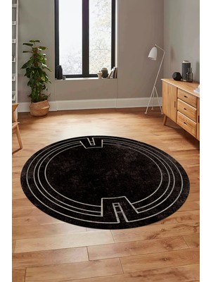 Evdeya Yeni Zarif Yıkanabilir Kaymaz Çerçeveli Yuvarlak Yolluk Mutfak Salon Halısı, Y-Çerçeveli-43-Vizon,