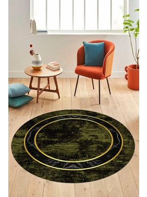 Evdeya Mermer Çerçeve Desen Modern Yıkanabilir Yolluk Mutfak Yuvarlak Salon Halısı, Y-Çerçeveli-18-Yeşil,