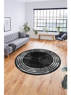 Evdeya Çerçeve Modern Desen Yıkanabilir Kaymaz Yolluk Mutfak Yuvarlak Salon Halısı, Y-Çerçeve-32-Antrasit,