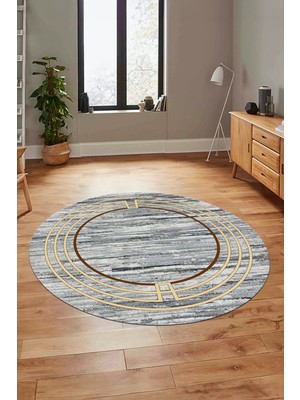 Evdeya Yeni Şık Yıkanabilir Kaymaz Çerçeveli Modern Yuvarlak Yolluk Salon Halısı, Y-Çerçeveli-42-Vizon,