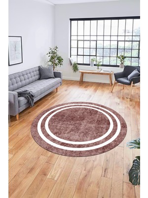 Evdeya Dijital Kaymaz Yıkanabilir Sade Çerçeveli Yolluk Mutfak Yuvarlak Salon Halısı, Y-Çerçeveli-30-Bordo,