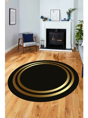Evdeya Sade Düz Renk Çerçeveli Yıkanabilir Modern Yolluk Yuvarlak Salon Halısı, Y-Çerçeveli-38-Gold-,