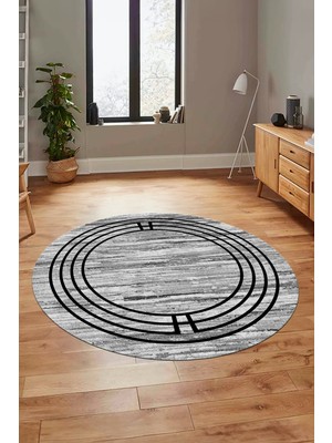 Evdeya Yeni Şık Yıkanabilir Kaymaz Çerçeveli Modern Yuvarlak Yolluk Salon Halısı, Y-Çerçeveli-42-Gri,