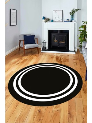 Evdeya Sade Düz Renk Çerçeveli Yıkanabilir Modern Yolluk Yuvarlak Salon Halısı, Y-Çerçeveli-38-Siyah,