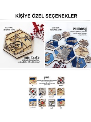 Zmapdesign Istediğiniz Yerin Altıgen Ahşap Şehir Haritası, Magnet / Duvar Süsü Kombin (Beyaz)