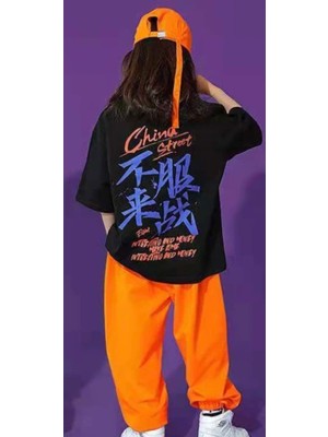 Kids Face Özel Tasarım Graffiti Sırt Baskılı Sokak Stili Hip Hop Kısa Kollu Yazlık Kız Çocuk  Eşofman Takımı